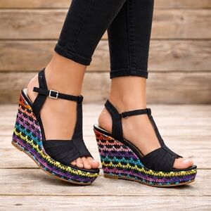 Rampage Baltric Y2K Festival Boho Platform Wedge Sandals 8M